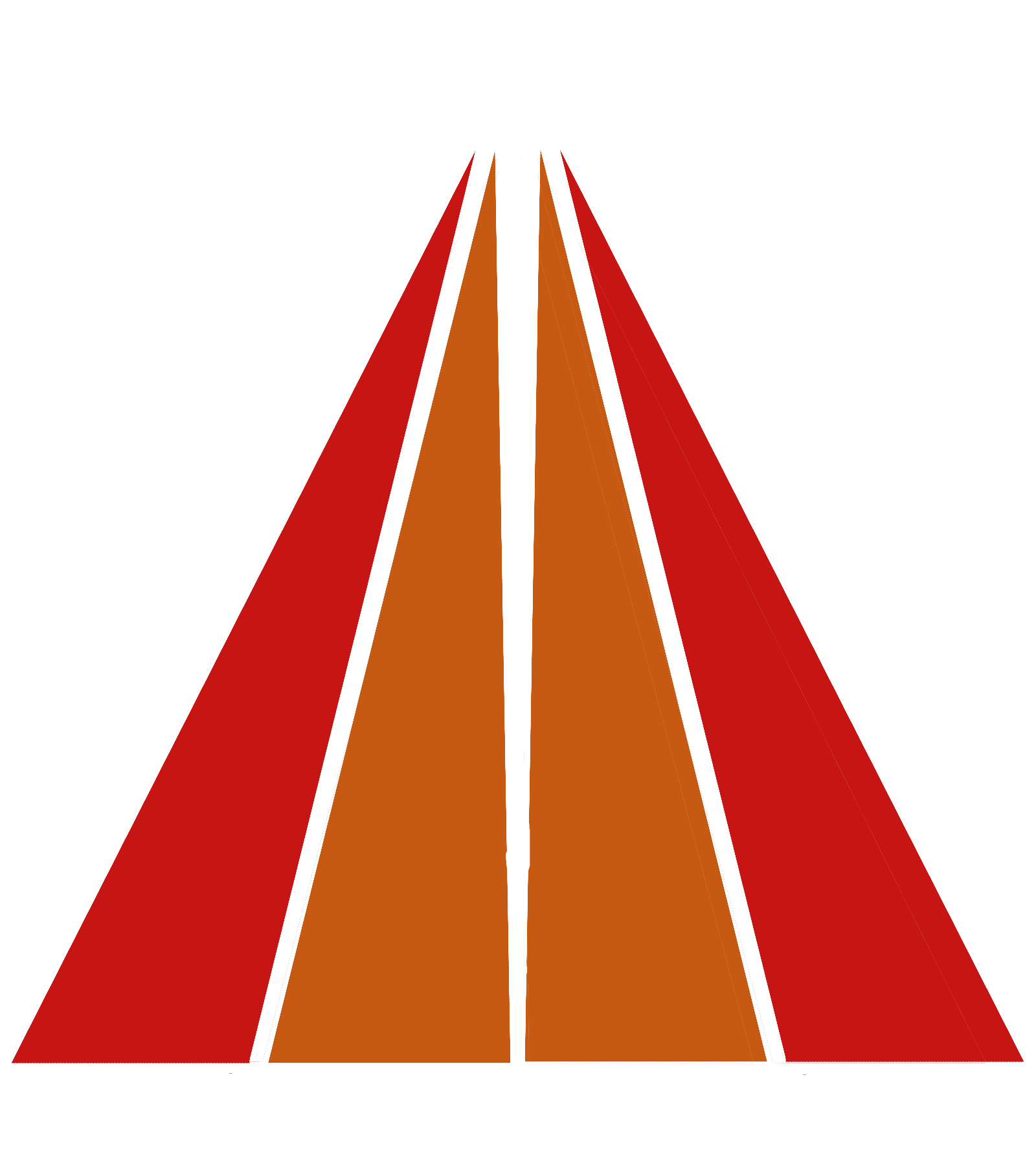 An image of a road with two orange lanes and two red lanes on either side, with a white background.